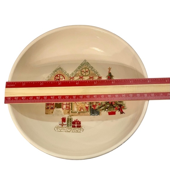 Pier 1  Xmas Village Scenes 8” Bowls Toy Store Christmas Ironstone Set of 2 - Picture 7 of 9